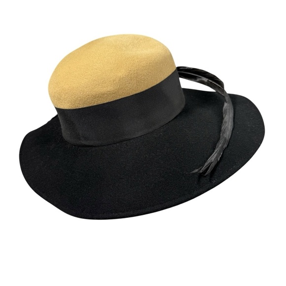 Bollman wool Mr.john Chic Wide Brim wool Hat Feather Detail dapper euro chic - Picture 3 of 6